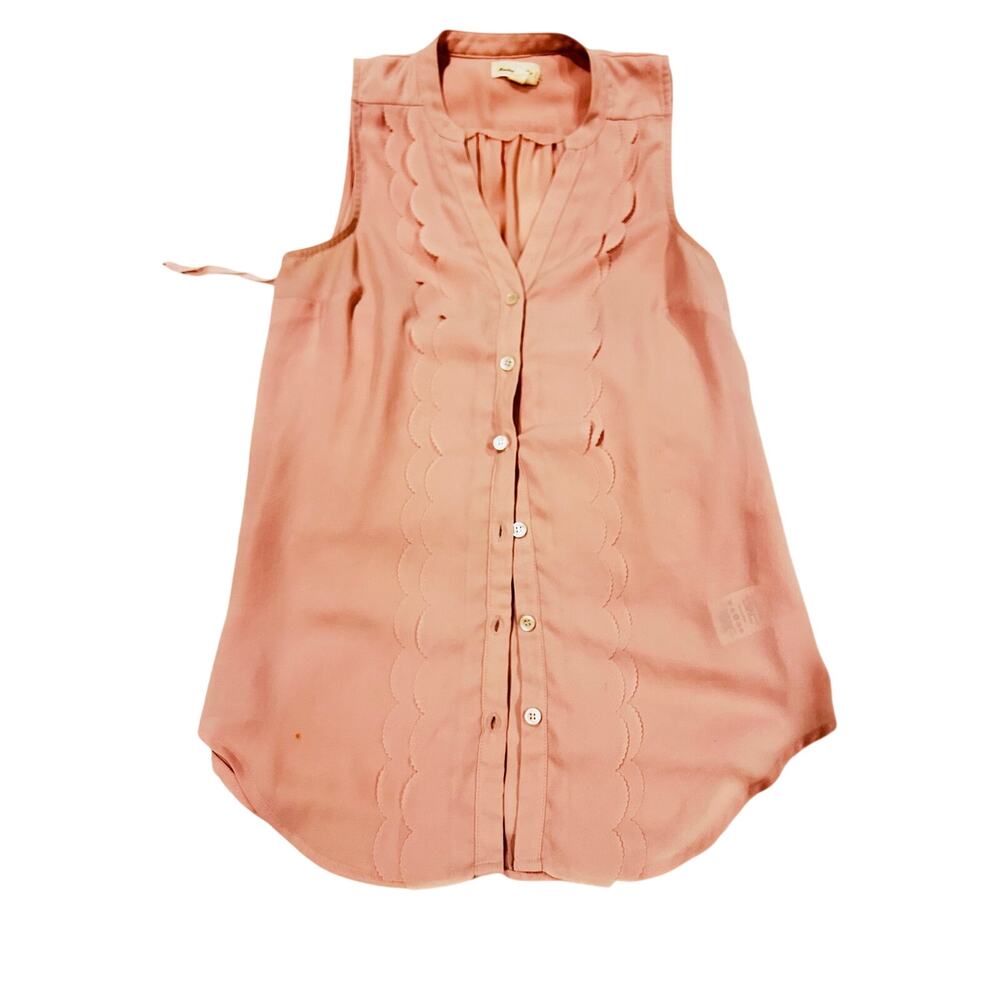 Meadow Rue Sleeveless Blouse XS Peach Pink Scalloped Button Front